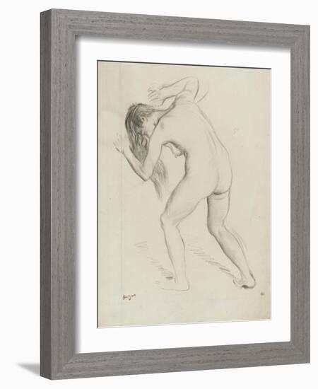 Nude Woman Standing, Leaning Forward, Horses Defeated-Edgar Degas-Framed Giclee Print