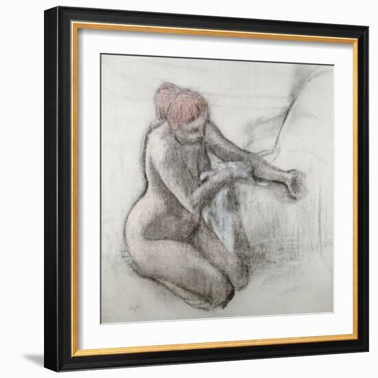 Nude Woman Wiping Herself after the Bath-Edgar Degas-Framed Giclee Print