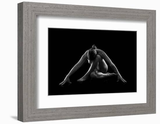 Nude woman with tattoos in yoga pose against black background-Panoramic Images-Framed Photographic Print