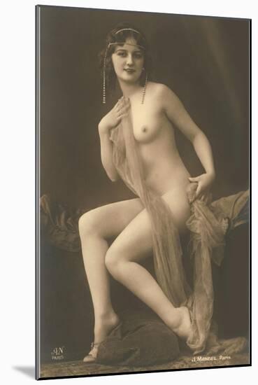 Nude Woman with Wrap-null-Mounted Art Print