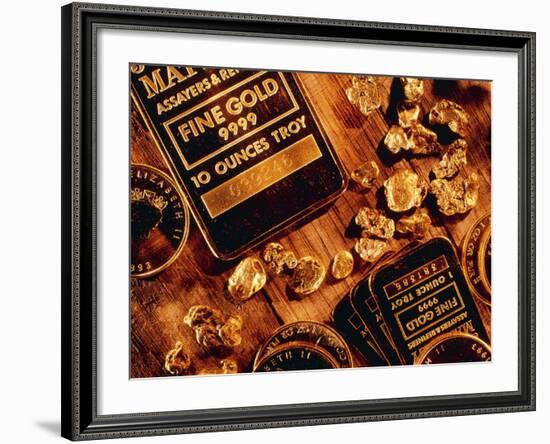 Nuggets, Bars And Coins Made of Gold-David Nunuk-Framed Photographic Print