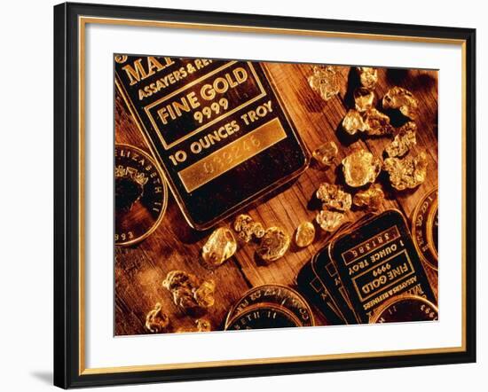 Nuggets, Bars And Coins Made of Gold-David Nunuk-Framed Photographic Print