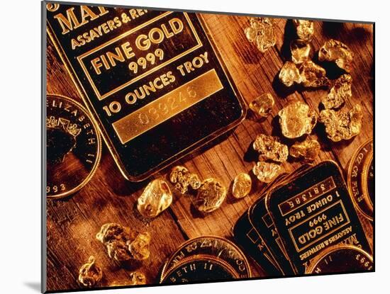 Nuggets, Bars And Coins Made of Gold-David Nunuk-Mounted Photographic Print