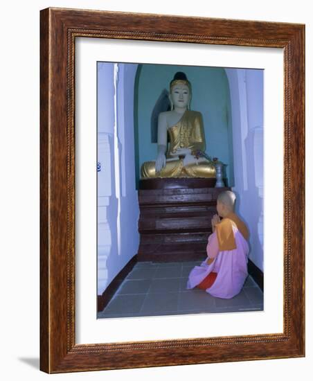 Nun and Statue of the Buddha, Shwedagon Paya (Shwe Dagon Pagoda), Yangon (Rangoon), Myanmar (Burma)-Gavin Hellier-Framed Photographic Print