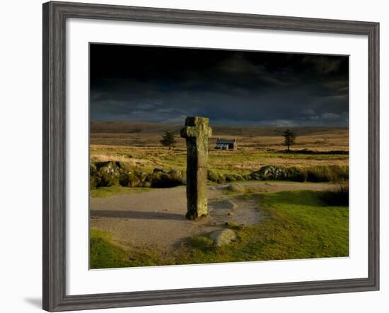 Nun's Cross, with Nun's Cross Farm Behind, Stormy Sky, Dartmoor, Devon, UK-Ross Hoddinott-Framed Photographic Print