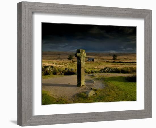 Nun's Cross, with Nun's Cross Farm Behind, Stormy Sky, Dartmoor, Devon, UK-Ross Hoddinott-Framed Photographic Print