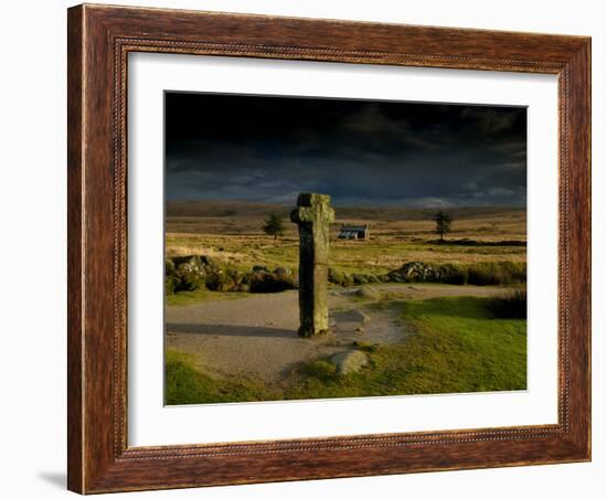 Nun's Cross, with Nun's Cross Farm Behind, Stormy Sky, Dartmoor, Devon, UK-Ross Hoddinott-Framed Photographic Print