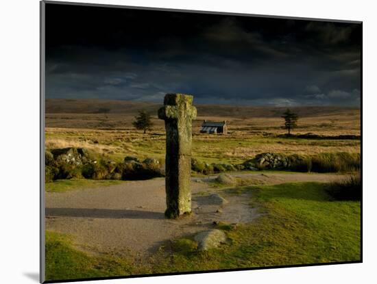 Nun's Cross, with Nun's Cross Farm Behind, Stormy Sky, Dartmoor, Devon, UK-Ross Hoddinott-Mounted Photographic Print