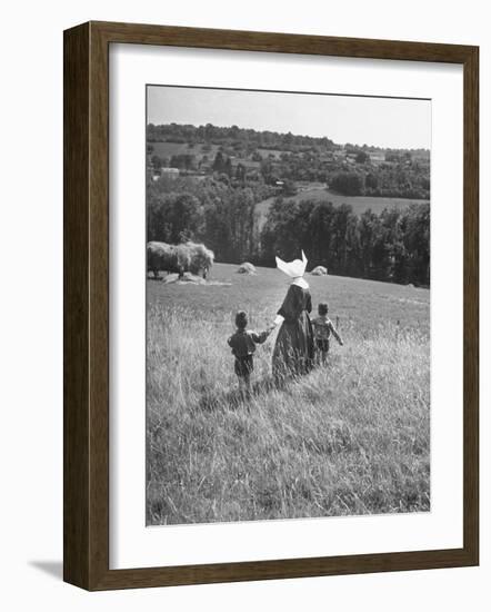 Nun Taking Two Young Children from the Mission on a Walk-null-Framed Photographic Print