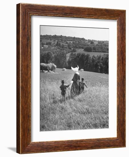 Nun Taking Two Young Children from the Mission on a Walk-null-Framed Photographic Print