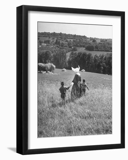 Nun Taking Two Young Children from the Mission on a Walk-null-Framed Photographic Print