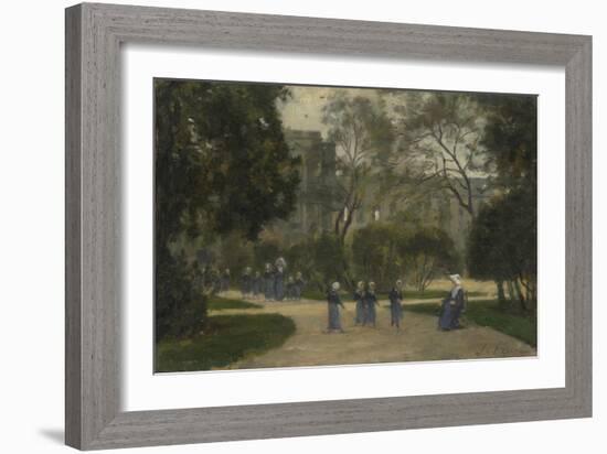 Nuns and Schoolgirls in the Tuileries Gardens, Paris, 1870S-1880S-Stanislas Lepine-Framed Giclee Print