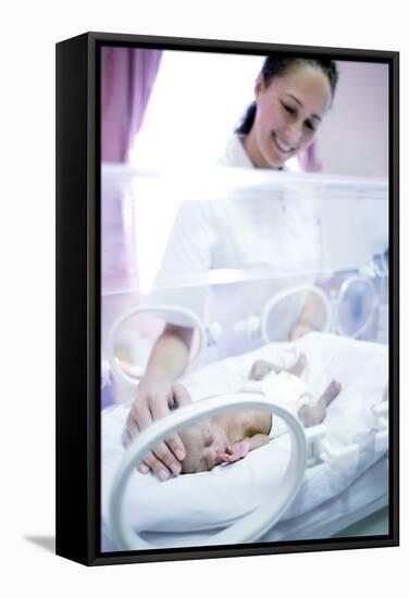 Nurse And Premature Baby-Science Photo Library-Framed Premier Image Canvas