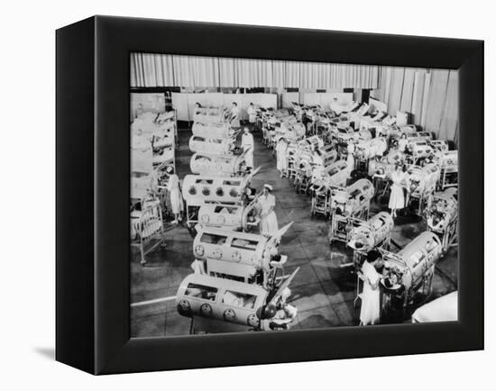 Nurse Attend to a Room Full of Polio Patients in Iron Lung Respirators-null-Framed Stretched Canvas