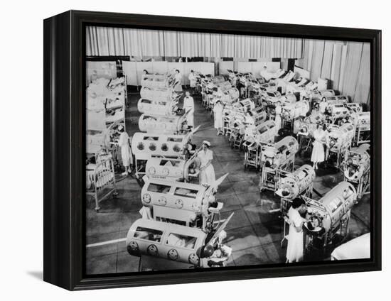 Nurse Attend to a Room Full of Polio Patients in Iron Lung Respirators-null-Framed Stretched Canvas