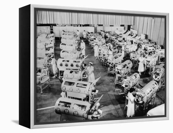 Nurse Attend to a Room Full of Polio Patients in Iron Lung Respirators-null-Framed Stretched Canvas