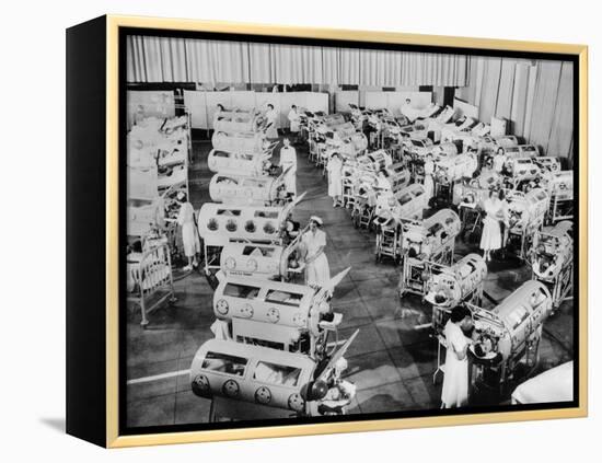 Nurse Attend to a Room Full of Polio Patients in Iron Lung Respirators-null-Framed Stretched Canvas