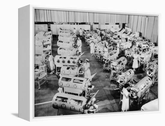 Nurse Attend to a Room Full of Polio Patients in Iron Lung Respirators-null-Framed Stretched Canvas