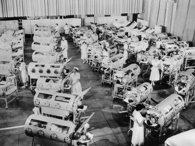 'Nurse Attend to a Room Full of Polio Patients in Iron Lung Respirators ...