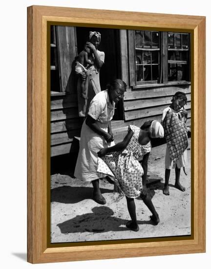 Nurse-Midwife Maude Callen Chatting with 8 and 9 Year Old Sisters Carrie and Mary Jane Covington-W^ Eugene Smith-Framed Premier Image Canvas