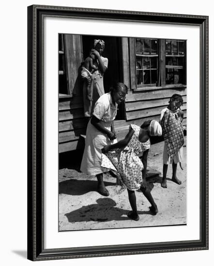 Nurse-Midwife Maude Callen Chatting with 8 and 9 Year Old Sisters Carrie and Mary Jane Covington-W^ Eugene Smith-Framed Photographic Print