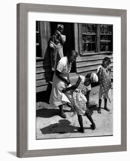 Nurse-Midwife Maude Callen Chatting with 8 and 9 Year Old Sisters Carrie and Mary Jane Covington-W^ Eugene Smith-Framed Photographic Print