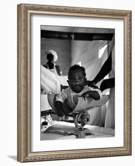 Nurse-Midwife Maude Callen Weighing Baby on Scale-W^ Eugene Smith-Framed Photographic Print