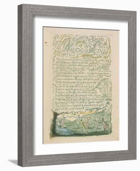 'Nurse's Song,' Plate 18 from 'Songs of Innocence,' 1789-William Blake-Framed Giclee Print