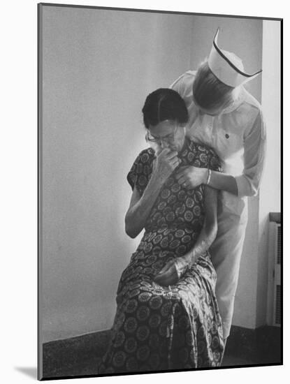 Nurse Trying to Comfort an Elderly Patient-Carl Mydans-Mounted Photographic Print