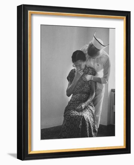 Nurse Trying to Comfort an Elderly Patient-Carl Mydans-Framed Photographic Print