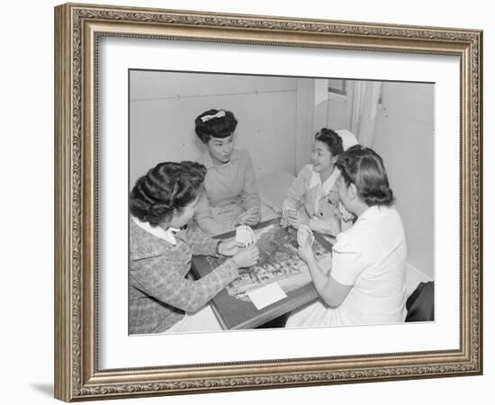 Nurses Aiko Hamaguchi, Chiye Yamanaki, Catherine Yamaguchi, and Kazoko Nagahama playing bridge-Ansel Adams-Framed Photographic Print