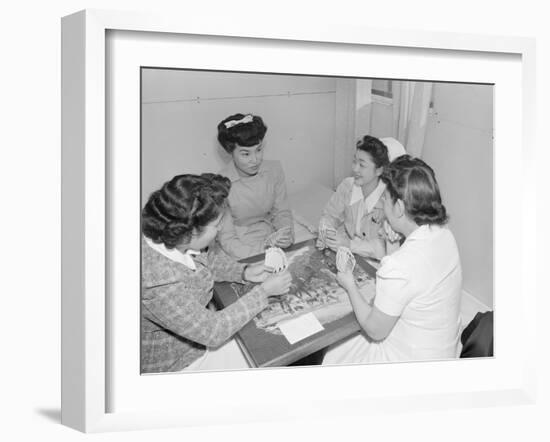 Nurses Aiko Hamaguchi, Chiye Yamanaki, Catherine Yamaguchi, and Kazoko Nagahama playing bridge-Ansel Adams-Framed Photographic Print