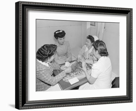 Nurses Aiko Hamaguchi, Chiye Yamanaki, Catherine Yamaguchi, and Kazoko Nagahama playing bridge-Ansel Adams-Framed Photographic Print