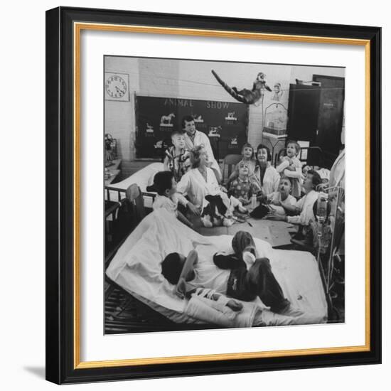 Nurses and Animals Watching One of the Hospital's Methods of Using Therapy with Animals-Francis Miller-Framed Photographic Print