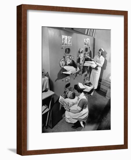 Nurses at Children's Hospital Tending Young Polio Patients Contained in Iron Lung Room-Hansel Mieth-Framed Photographic Print