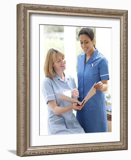 Nurses Checking Notes-Science Photo Library-Framed Photographic Print