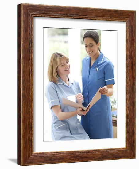 Nurses Checking Notes-Science Photo Library-Framed Photographic Print