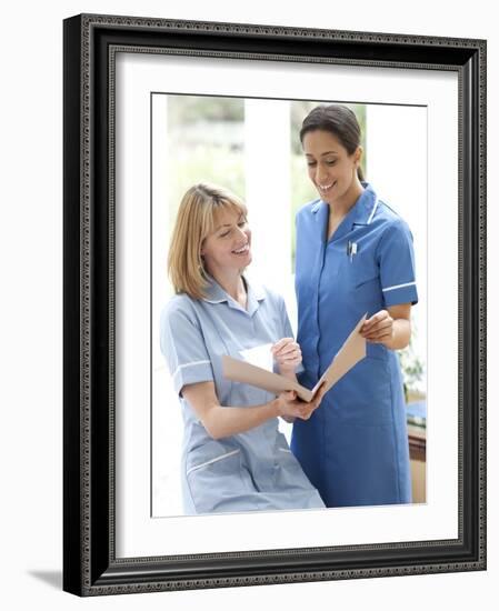 Nurses Checking Notes-Science Photo Library-Framed Photographic Print