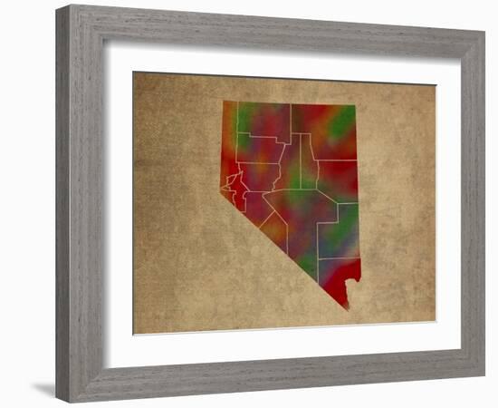 NV Colorful Counties-Red Atlas Designs-Framed Giclee Print