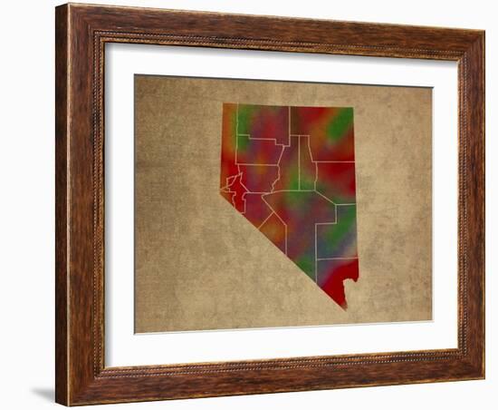 NV Colorful Counties-Red Atlas Designs-Framed Giclee Print