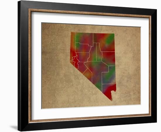 NV Colorful Counties-Red Atlas Designs-Framed Giclee Print