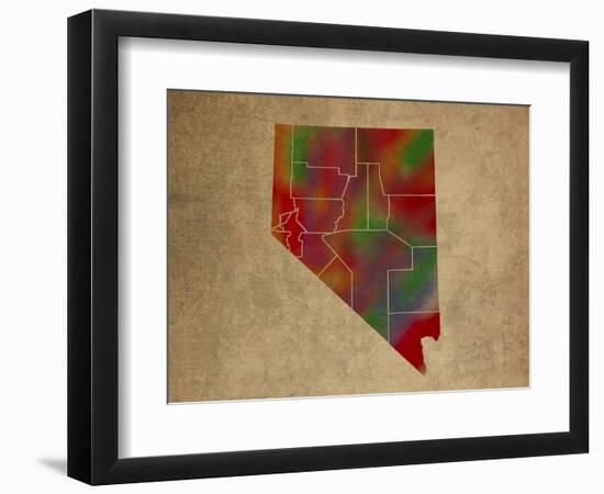 NV Colorful Counties-Red Atlas Designs-Framed Giclee Print