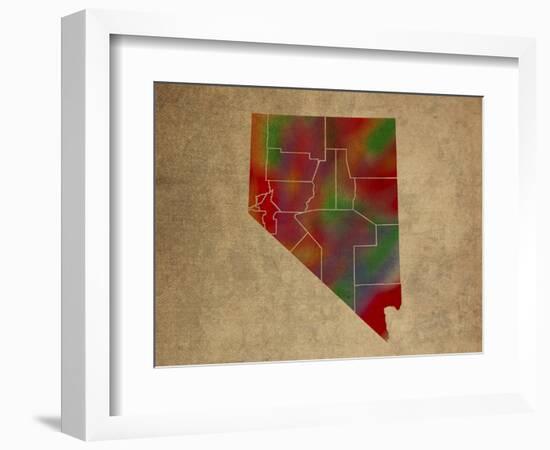 NV Colorful Counties-Red Atlas Designs-Framed Giclee Print