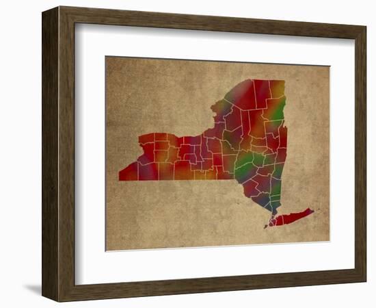 NY Colorful Counties-Red Atlas Designs-Framed Giclee Print