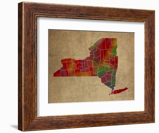 NY Colorful Counties-Red Atlas Designs-Framed Giclee Print