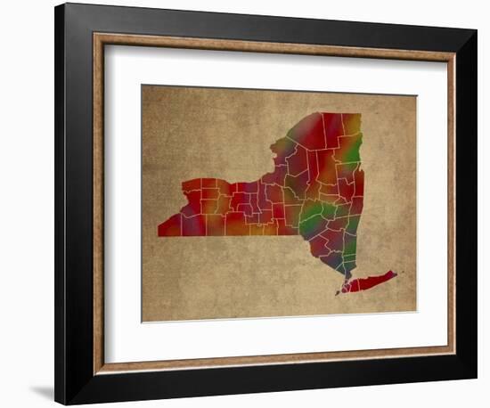 NY Colorful Counties-Red Atlas Designs-Framed Giclee Print