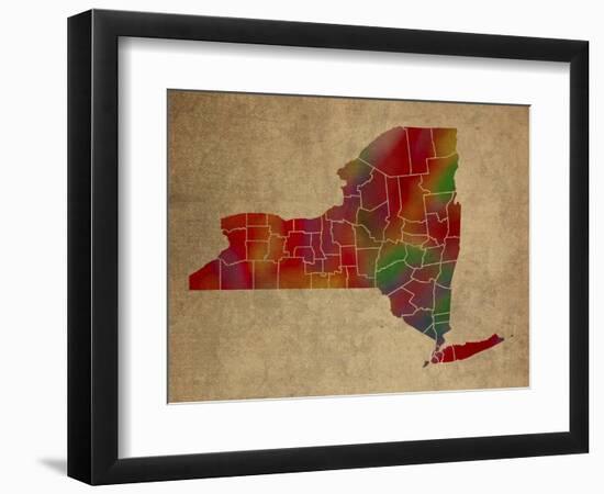 NY Colorful Counties-Red Atlas Designs-Framed Giclee Print