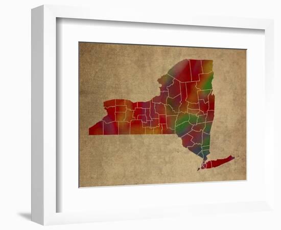 NY Colorful Counties-Red Atlas Designs-Framed Giclee Print