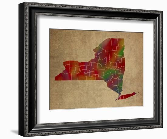 NY Colorful Counties-Red Atlas Designs-Framed Giclee Print