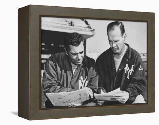 Ny Giants Coaches, Tom Landry and Vince Lombardi Reviewing Play Charts-null-Framed Stretched Canvas